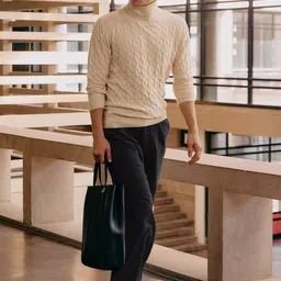 Andamen Men Structured Turtle Neck Long Sleeves Flat Knit Pullover image 2