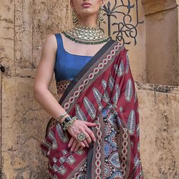 Anouk Ajrak Block Silk Blend Banarasi Saree-picture-26