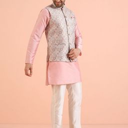 KISAH Geometric Mandarin Collar Nehru Jacket With Pocket Square-picture-27