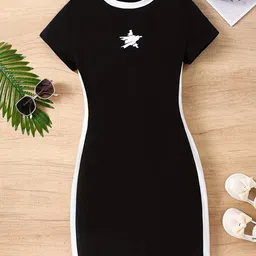 Kidotsav Girls Star Printed Round Neck Bodycon Dress-picture-47