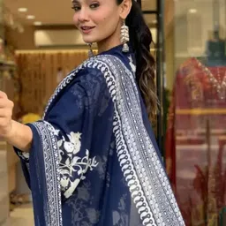 TOOCHKI Floral Printed V-Neck Pure Cotton Anarkali Kurta With Palazzos And Dupatta image 5