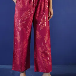 Anouk Floral Printed Mandarin Collar Pure Cotton Straight Kurta With Palazzo And Dupatta image 4