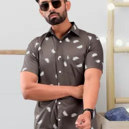 BASE 41 Men Standard Fit Abstract Printed Spread Collar Casual Shirt-image-37