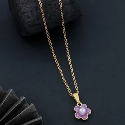 Birado Jewellery Set Of 2 Stainless Steel Gold-Plated Beaded Floral Pendants With Chains image 4