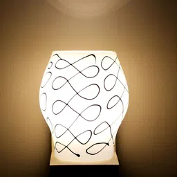 KINIS Beige & White Printed Wooden Frustum Shaped Wall Lamp With Bulb image 5