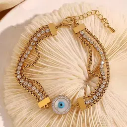 Jewels Galaxy Stainless Steel Gold-Plated Crystals Studded Multistrand Bracelet image 3