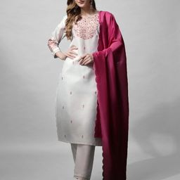 HI FI NX Women Embroidered Regular Kurti with Churidar & With Dupatta-picture-1