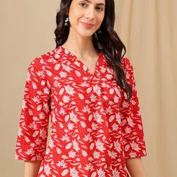 HERE&NOW Women Ethnic Motifs Printed Cotton Regular Top image 3