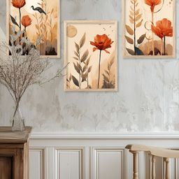 Kotart Brown & Orange 3 Pieces Floral Wooden Wall Arts-picture-21