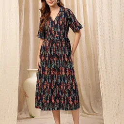 House Of Zelena Women Ethnic Motifs Printed Fit & Flare Midi Dress-picture-27