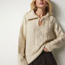 Happiness istanbul Women Cable Knit Pullover-image-1