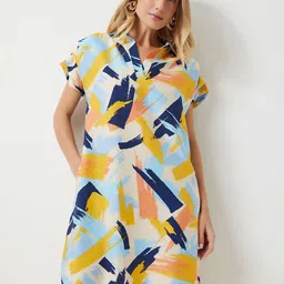 Happiness istanbul Women Abstract Print Linen A-Line Dress-picture-10