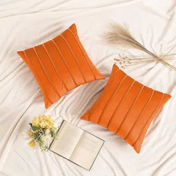 Khooti Orange & Yellow Set of 3 Striped Square Cushion Covers-picture-15