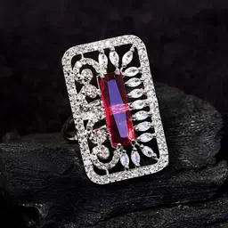 Zoey Silver-Plated American Diamond Studded Finger Ring-image-55