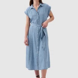 GAP Women Pure Cotton Waist Tie-Up Shirt Midi Dress-image-99