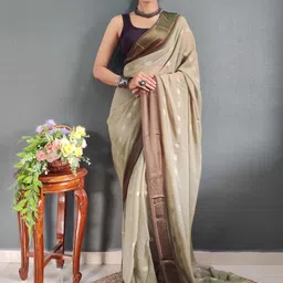 HERE&NOW Woven Design Zari Satin Ready to Wear Jamdani Saree-picture-35