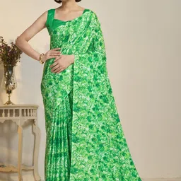 Garden Vareli Abstract Printed Pure Crepe Saree With Unstitched Blouse Piece-picture-28