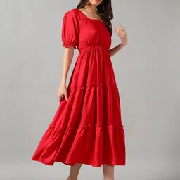 Krunal Raiyani Puff Sleeve Ruffled Fit & Flare Midi Dress image 3
