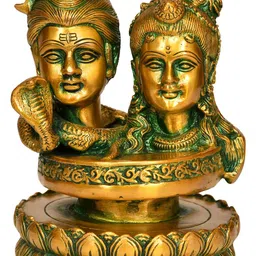 Exotic India Gold-toned & Green Shiva Parvati (Mukha Linga) Religious Idol In Brass-image-65