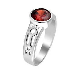 LeCalla Men 925 Sterling Silver Rhodium Plated Cubic Garnet Stone-Studded Finger Ring image 2