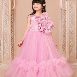 Ministitch Girls Floral Applique Tulle Net Maxi Dress-picture-2