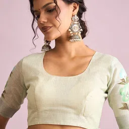 Mitera Floral Printed Pure Linen Taant Saree image 5