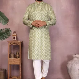 SABBAI Men Ethnic Motifs Printed Regular Pure Cotton Kurta with Churidar-image-1