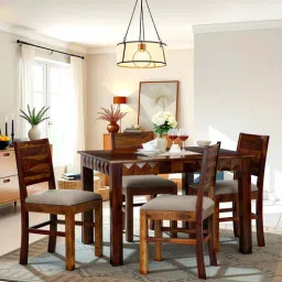 Ashoka 4 Seater Dining Table Set In Brown-image-7