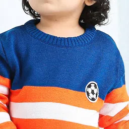 Babyhug Full Sleeves Stripe Sweater Football Patch - Orange Blue image 5