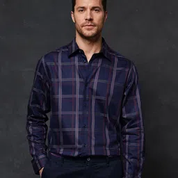 RARE RABBIT Men Comfort Spread Collar Tartan Checked Cotton Casual Shirt-picture-41