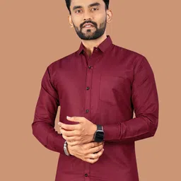 VORTEX Men Original Slim Fit Solid Spread Collar Cotton Casual Shirt-picture-36