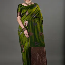 VASTRAAVEDAA Woven Design Art Silk Fusion Banarasi Saree-picture-33