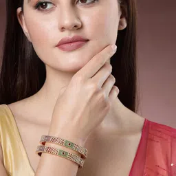 Anouk Set Of 2 Gold-Plated Kundan Studded Bangles image 3