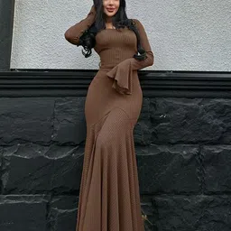 SZN Solid Flared Sleeve Fit & Flare Maxi Dress image 5