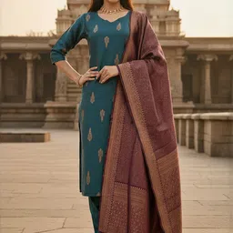 Moda Rapido Women Ethnic Motifs Woven Design Regular Kurta with Trousers & Dupatta-image-17