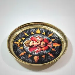 elitekitch Ganesha Chakra 6 Inch Engraved Brass Pooja Plate | Heavy Duty Aasan Thali Dinner Plate-picture-18
