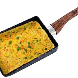 shoppoworld Non-Stick Rectangle Pan with Wood Finish Handle for Omelette & Snacks Stir Fry Pan 39.4 cm diameter with Lid 2.3 L capacity image 1