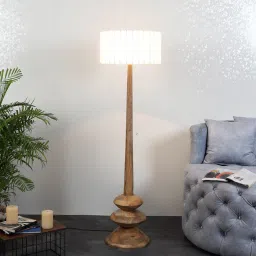 sapphire Burnie White Iron Shade Club Floor Lamp With Wood Base image 1