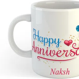 uniarawalas Happy Anniversary Naksh Name Ceramic Coffee Mug image 1