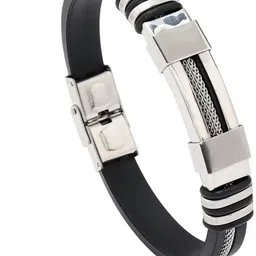 meenaz Metal, Alloy, Stainless Steel, Steel, Leather Silver, Black Silver, Titanium Bracelet-picture-36
