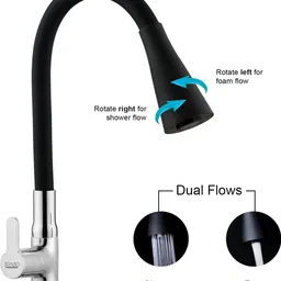 spazio Fusion Brass Swan Neck Tap/Wash Basin Faucet With Black 360 Degree Flexible Silicon Swivel Spout & Dual Flow Pattern For Hot OR Cold Water Pillar Tap Faucet image 4