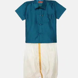 Thangamagan Boys Teal Solid  Panjagajam & Shirt Set-picture-30