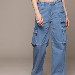 The Roadster Lifestyle Co. Women Wide Leg Stretchable Cargo Style Jeans-image-12