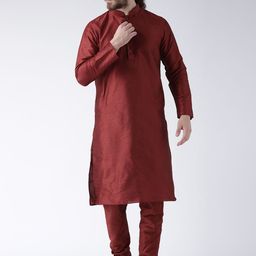 DEYANN Men Maroon Woven Design Straight Kurta-picture-1