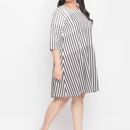 Amydus Women Plus Size White Striped A-Line Dress image 3