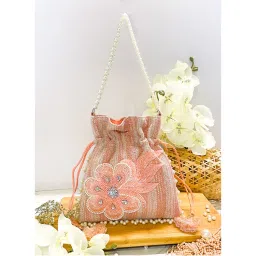 PRAVO Pearl Pastel Peach Embellished Potli-image-3