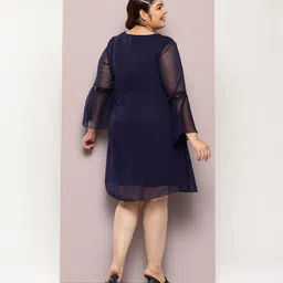 Qurvii+ Plus Size Embellished Bell Sleeve Georgette A-Line Dress image 4