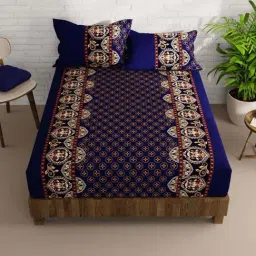 Bianca La-vogue Dk.Indigo Microfibre 152 TC Extra Smooth Double Size Bed Sheet with Pillow Cover-image-11