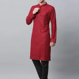 Shiv Leela Ethnic Motifs Embroidered Mandarin Collar Sequinned Cotton Straight Kurta-image-96