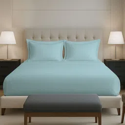 PIZUNA LINENS Blue Pure Cotton 400 TC Fitted Double King Bedsheet Set-2.54 m x 2.75 m-picture-41